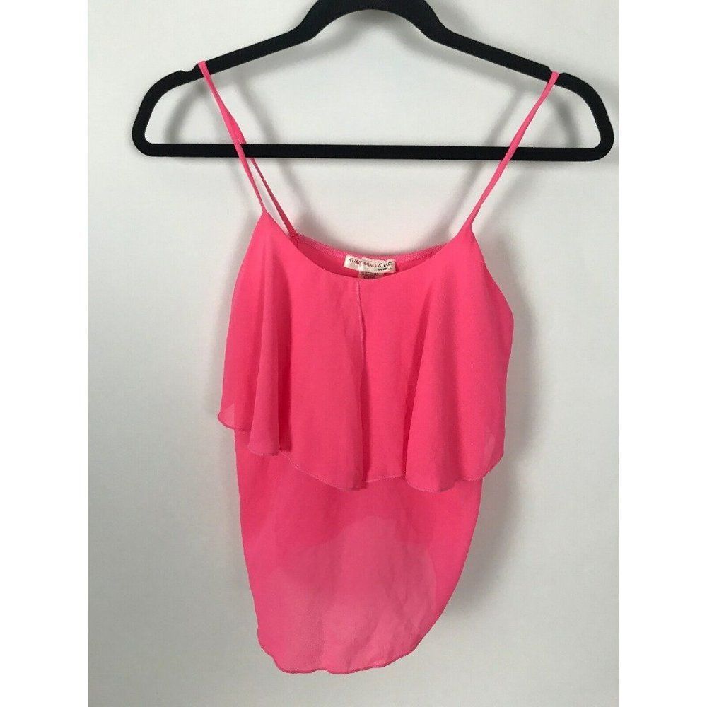 A'Gaci A'Gaci Vintage Womens Pink Ruffled Layers Sheer Tank Blouse Size S